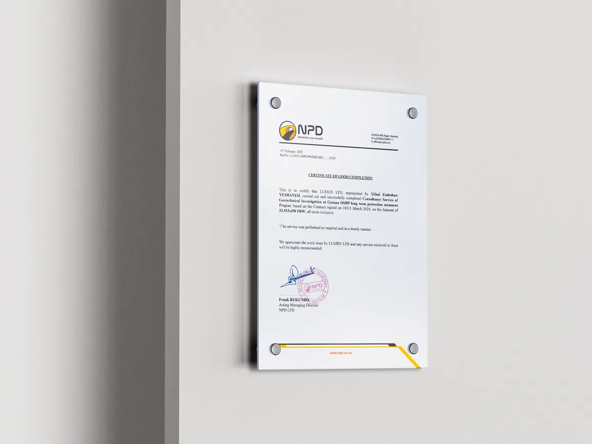NPD Ltd certificate of completion