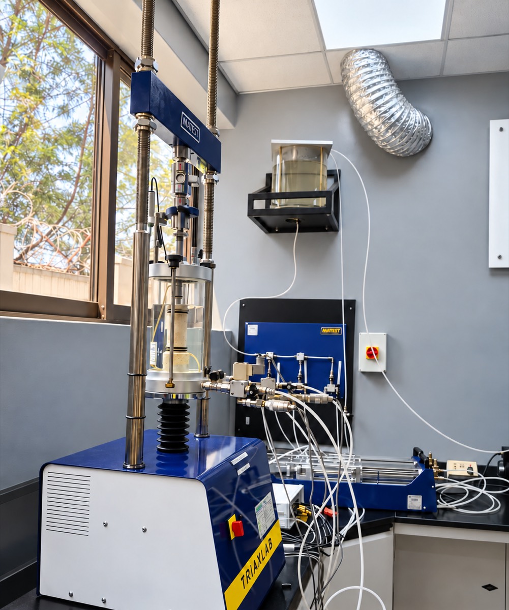 Triaxial testing equipment in the laboratory